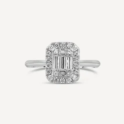 Kathy De Stafford 18ct White Gold &lsquo;Megan&rsquo; Rectangular Baguette Centre Cluster 0.45 Carat Ring