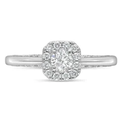 Kathy De Stafford 18ct White Gold 'Anjelica' Square Set Halo & Pave Diamond Bridge 0.50ct Ring