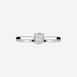 Kathy De Stafford 18ct White Gold 0.24ct Round & Solitaire Diamond Accentuated Shoulders Ring