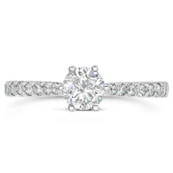 Kathy De Stafford 18ct White Gold 'Sasha' Diamond 6 Claw Solitaire & Pave Shoulders 0.75ct Ring