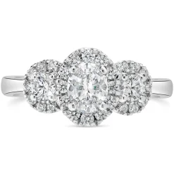 Kathy De Stafford 18ct White Gold ''Ivy'' 3 Stone Oval Centre Halo 0.85ct Ring