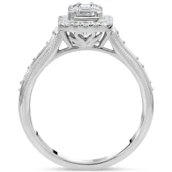 Kathy De Stafford 18ct White Gold ''Athena'' Rectangular Halo Bag Round Shoulders 0.40ct Ring