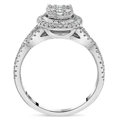 Kathy De Stafford 18ct White Gold '''Ali'' Oval Cluster Halo & Twist Pave Shoulders 0.50ct Ring