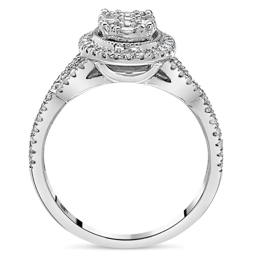 Kathy De Stafford 18ct White Gold '''Ali'' Oval Cluster Halo & Twist Pave Shoulders 0.50ct Ring