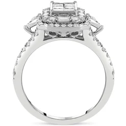 Kathy De Stafford 18ct White Gold 'Saffron' Rectangular Princess & Baguette Halo Shoulders Ring