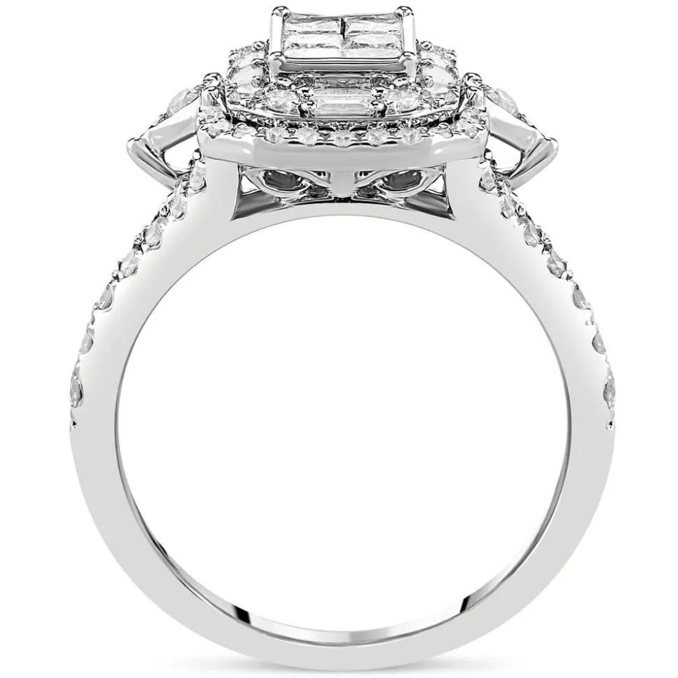 Kathy De Stafford 18ct White Gold 'Saffron' Rectangular Princess & Baguette Halo Shoulders Ring