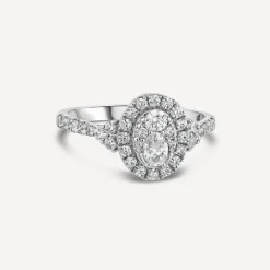 Kathy de Stafford 18ct White Gold Halle Oval Cluster with 0.75ct Sides Stone Set Shoulders Ring