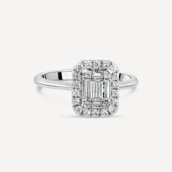 Kathy De Stafford 18ct White Gold &lsquo;Megan&rsquo; Rectangular Baguette Centre Cluster 0.45 Carat Ring