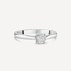 Kathy De Stafford 18ct White Gold 0.24ct Round & Solitaire Diamond Accentuated Shoulders Ring