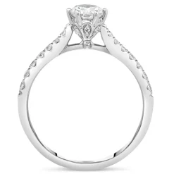 Kathy De Stafford 18ct White Gold 'Sasha' Diamond 6 Claw Solitaire & Pave Shoulders 0.75ct Ring