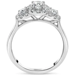 Kathy De Stafford 18ct White Gold ''Ivy'' 3 Stone Oval Centre Halo 0.85ct Ring