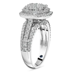 Kathy De Stafford 18ct White Gold ''Annalise'' Square Halo Cluster & 3 Row Shoulders 1ct Ring
