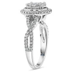 Kathy De Stafford 18ct White Gold '''Ali'' Oval Cluster Halo & Twist Pave Shoulders 0.50ct Ring