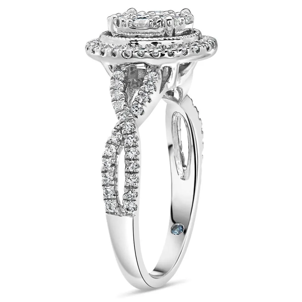 Kathy De Stafford 18ct White Gold '''Ali'' Oval Cluster Halo & Twist Pave Shoulders 0.50ct Ring