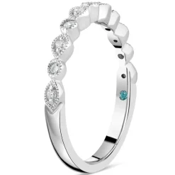 Kathy de Stafford 18ct White Gold Freya Vintage Pave Round Marquise Diamond 0.10ct Wedding Ring