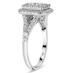 Kathy De Stafford 18ct White Gold 'Anastasia' Diamond Square Cluster Halo Shoulders 1ct Ring