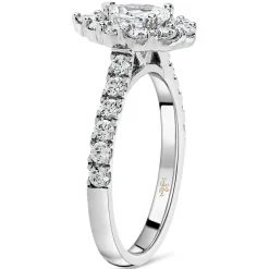 Kathy De Stafford 18ct White Gold ''Lily'' Pear Diam Halo Stone Set Shoulders 1.25ct Ring