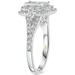 Kathy De Stafford 18ct White Gold 'Saffron' Rectangular Princess & Baguette Halo Shoulders Ring