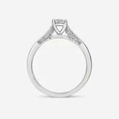 Kathy De Stafford 18ct White Gold 0.24ct Round & Solitaire Diamond Accentuated Shoulders Ring