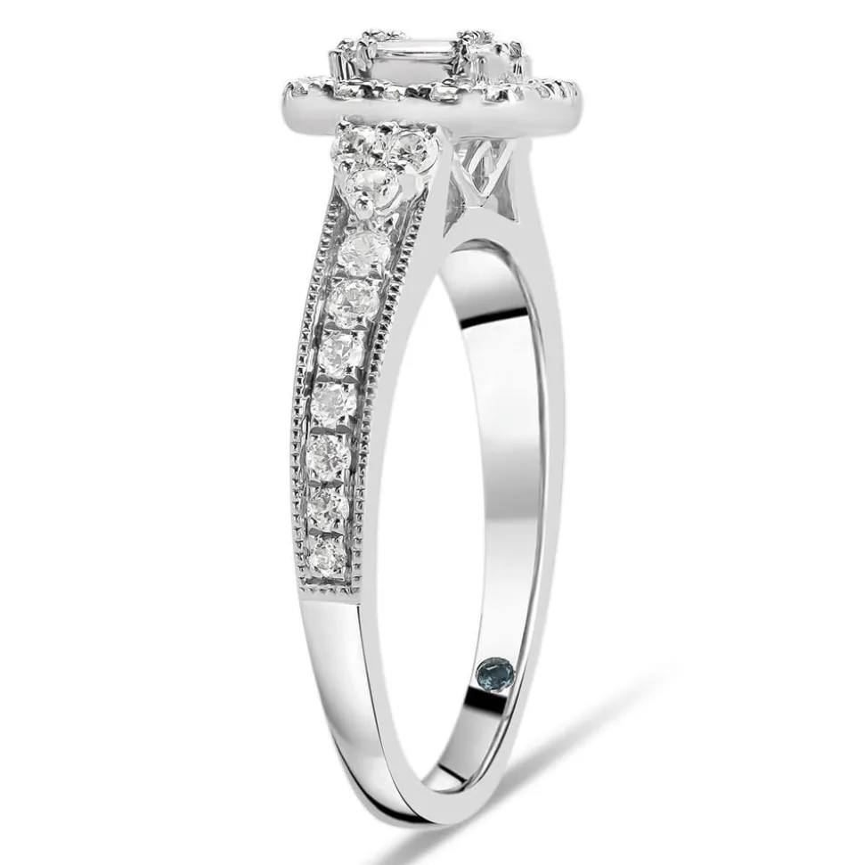 Kathy De Stafford 18ct White Gold ''Keelin'' Rectangular Cluster & Pave Shoulders 0.50ct Ring