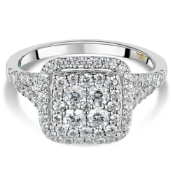 Kathy De Stafford 18ct White Gold 'Anastasia' Diamond Square Cluster Halo Shoulders 1ct Ring