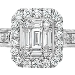 Kathy De Stafford 18ct White Gold ''Athena'' Rectangular Halo Bag Round Shoulders 0.40ct Ring
