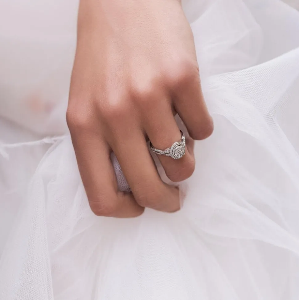 Kathy De Stafford 18ct White Gold '''Ali'' Oval Cluster Halo & Twist Pave Shoulders 0.50ct Ring