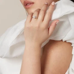 Kathy De Stafford 18ct White Gold 'Anjelica' Square Set Halo & Pave Diamond Bridge 0.50ct Ring