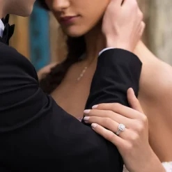 Kathy De Stafford 18ct White Gold ''Annalise'' Square Halo Cluster & 3 Row Shoulders 1ct Ring