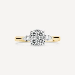 Kathy De Stafford 18ct Yellow Gold 'Amira' 0.50ct Diamond Round Cluster Pear Shoulders Ring