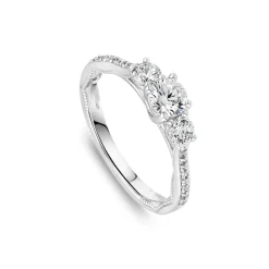 Kathy De Stafford Platinum 'Jessica' 0.70ct Diamond 3 Stones Grain Set Shoulders Ring