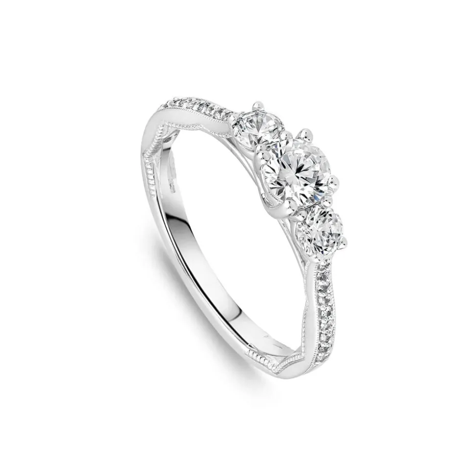 Kathy De Stafford Platinum 'Jessica' 0.70ct Diamond 3 Stones Grain Set Shoulders Ring