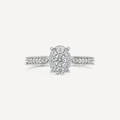 Kathy De Stafford Platinum 'Margot' 0.33ct Diamond Oval Cluster Beaded Shoulders Ring