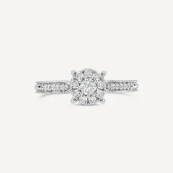 Kathy De Stafford Platinum 'Marnie' 0.33ct Diamond Solitaire Cluster Beaded Shoulders Ring