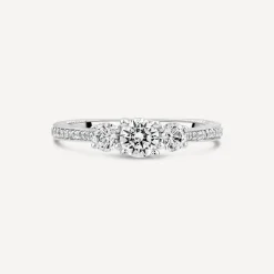 Kathy De Stafford Platinum 'Jessica' 0.70ct Diamond 3 Stones Grain Set Shoulders Ring
