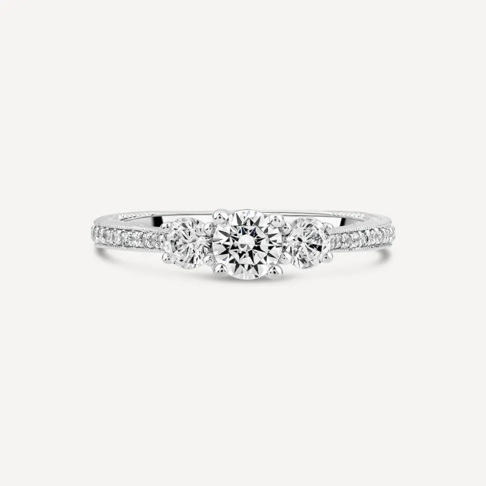 Kathy De Stafford Platinum 'Jessica' 0.70ct Diamond 3 Stones Grain Set Shoulders Ring