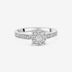 Kathy De Stafford Platinum 'Marnie' 0.33ct Diamond Solitaire Cluster Beaded Shoulders Ring