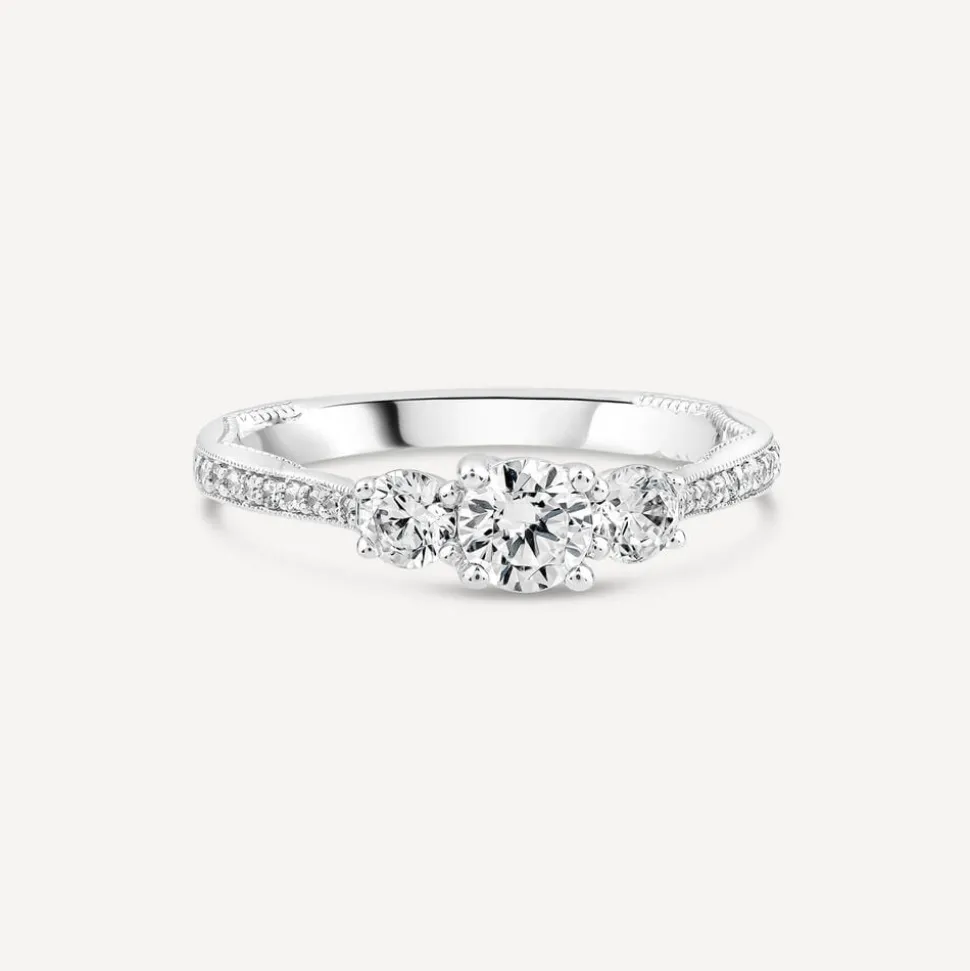 Kathy De Stafford Platinum 'Jessica' 0.70ct Diamond 3 Stones Grain Set Shoulders Ring