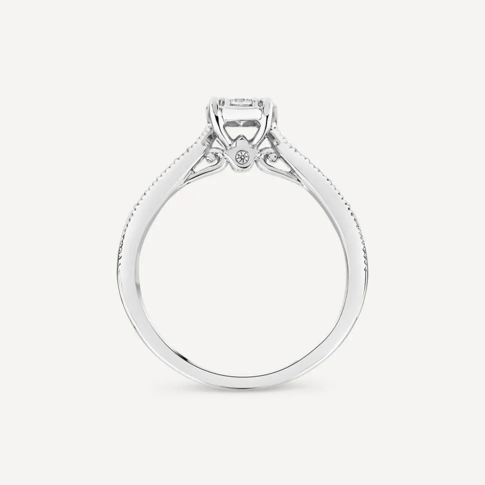 Kathy De Stafford Platinum 'Margot' 0.33ct Diamond Oval Cluster Beaded Shoulders Ring