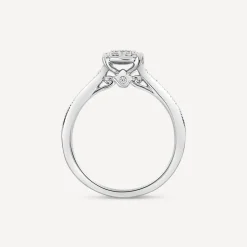 Kathy De Stafford Platinum 'Marnie' 0.33ct Diamond Solitaire Cluster Beaded Shoulders Ring