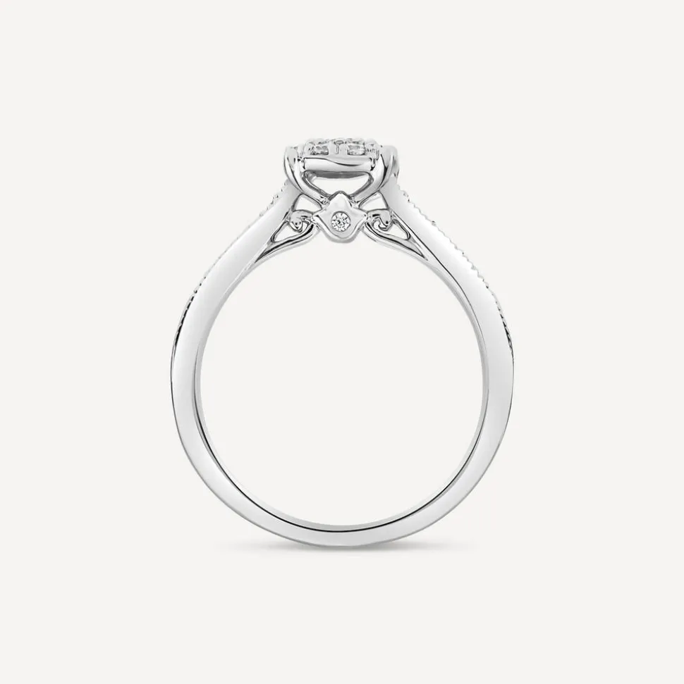 Kathy De Stafford Platinum 'Marnie' 0.33ct Diamond Solitaire Cluster Beaded Shoulders Ring
