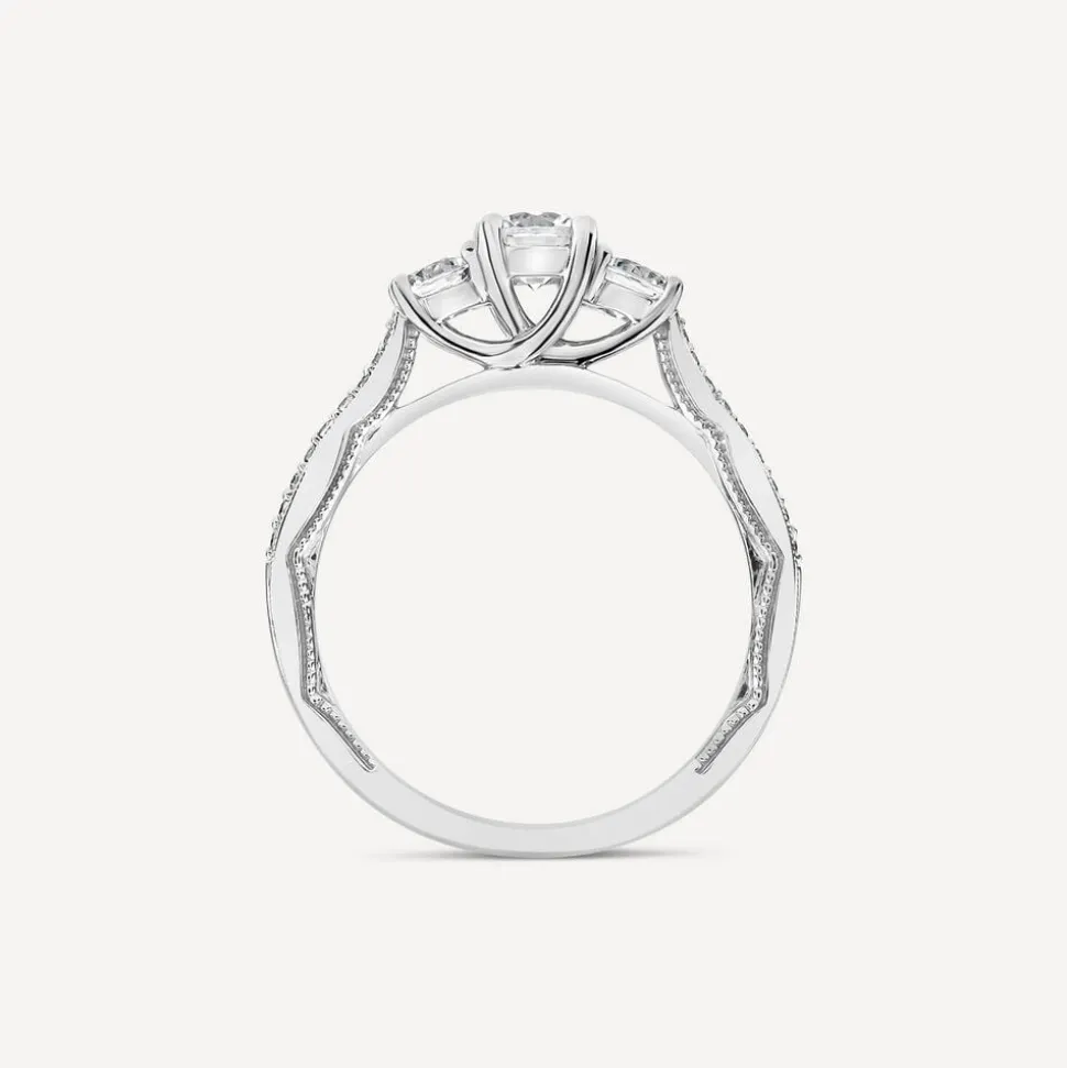 Kathy De Stafford Platinum 'Jessica' 0.70ct Diamond 3 Stones Grain Set Shoulders Ring