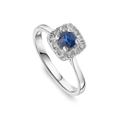 Kathy de Strafford 18ct White Gold Sadie Sapphire Centre 0.20ct Square Halo Diamond Ring