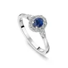 Kathy de Strafford 18ct White Gold Oval Sapphire & 0.30ct Pear Diamond Shoulders Ring