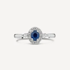 Kathy de Strafford 18ct White Gold Oval Sapphire & 0.30ct Pear Diamond Shoulders Ring