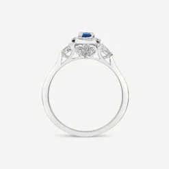 Kathy de Strafford 18ct White Gold Oval Sapphire & 0.30ct Pear Diamond Shoulders Ring