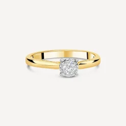 Kathy de Strafford 18ct Yellow Gold 0.24ct Round Solitaire & Diamond Accentuated Shoulders Ring