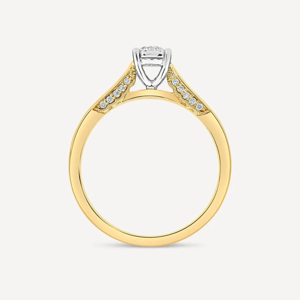 Kathy de Strafford 18ct Yellow Gold 0.24ct Round Solitaire & Diamond Accentuated Shoulders Ring