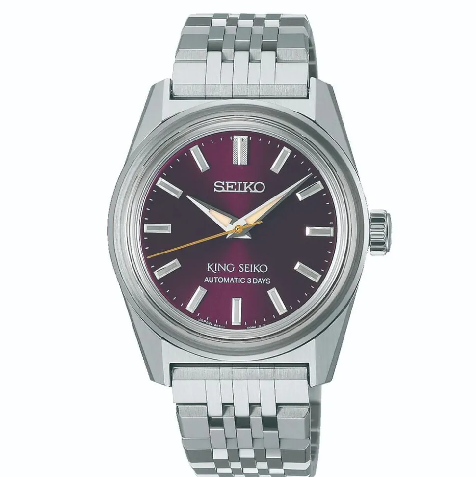 King Seiko KSK 6R Preppy Burgundy 36.1mm Dial Stainless Steel Bracelet Watch