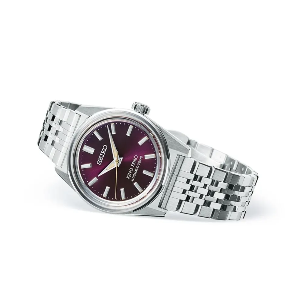 King Seiko KSK 6R Preppy Burgundy 36.1mm Dial Stainless Steel Bracelet Watch
